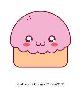 Pink Kawaii Muffin Over White