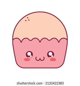 Pink Kawaii Muffin Over White