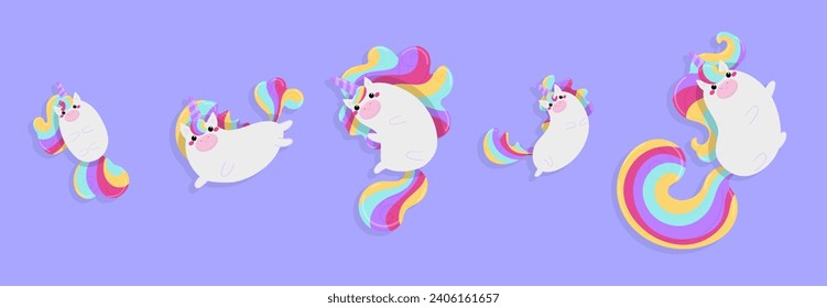 rosafarbener Kawaii-Einhornvektorsatz 