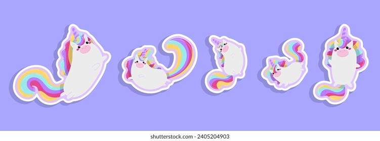 pink kawaii unicorn vector sticker set 