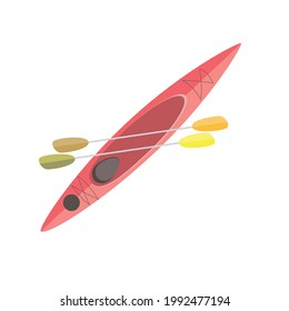 Pink kayak flat vector illustration. Extreme sports. Equipment for kayaking, canoeing. Active lifestyle. Outdoor activities. Water transport. Kayak isolated on white background