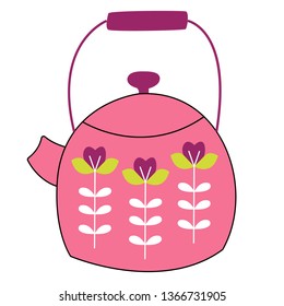 Pink kettle flat illustration