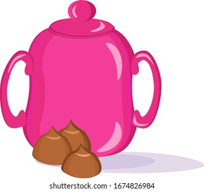 Pink kettle, illustration, vector on white background.