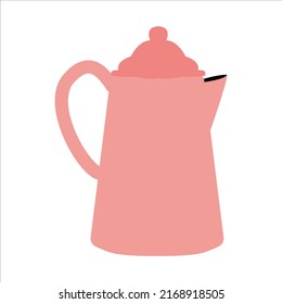 Pink kettle kitchen isolated on white in vector