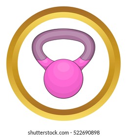 Pink kettlebell vector icon in golden circle, cartoon style isolated on white background
