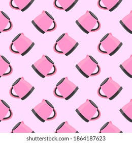 Pink kettle,seamless pattern on pink background.