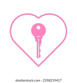 Pink key in heart. Love inside, truness concept. Vector