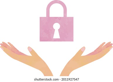 Una llave rosa que flota en ambas manos