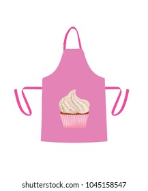Pink kitchen apron with cupcake, vector