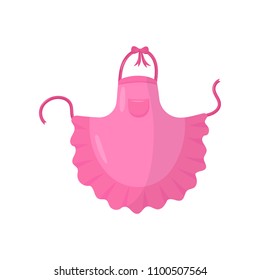 Pink kitchen apron with small pocket. Lovely cooking dress for housewife. Flat vector element for flyer or poster of culinary courses