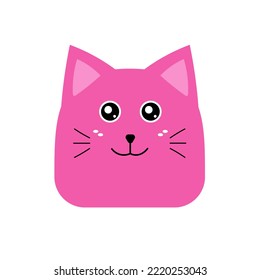 Pink Kitten Face Head Icon. Cute Cat. Funny Kawaii Cartoon Baby Character. Notebook Sticker Print Template. Flat Design. White Background