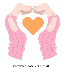 Pink Knit Sleeve Hands Making a Heart with Orange Heart Illustration