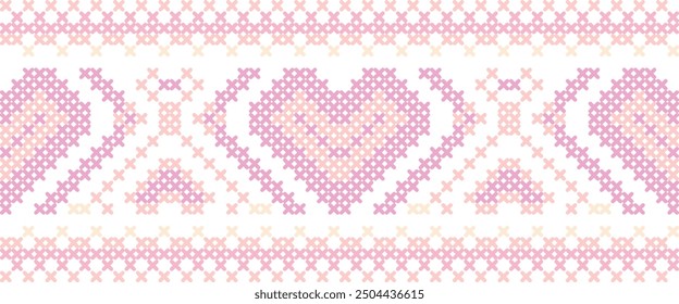 pink knitted background with hearts.