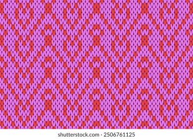 Patrón de punto rosa con forma de corazón rojo, textura de suéter zig zag chevron. Simple rayas tejidas en todo el diseño. Acogedor bloque de impresión de invierno. Ilustración vectorial.