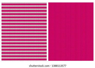 Pink Knitwear Style Vector Patterns. Vivid Pink Simple Sweater Design for Textile, Layout, Printing, Wrapping Paper, Party Decoration. Repeatable Sweater Style Motif. Hoizontal Stripes Layout. 