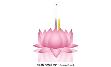 Pink Krathong made from lotus leaves on the night of the full moon Loy Krathong festival celebration in Thailand, Vector Modern design  , isolated on white background