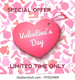 Pink Label Heart for Valentine's Day Offer And Sale, vector