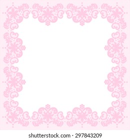 Pink lace frame on a white background
