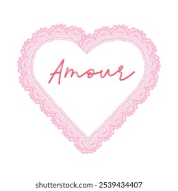 coração de renda rosa, Amour francês é amor, Design gráfico imprimir t-shirts moda, ilustração, vetor, cartazes, cartões, adesivos, caneca