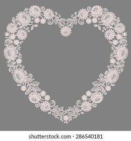 Pink Lace. Heart Shape Frame.