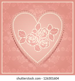 Pink lace in heart shape. Vector illustration 10eps