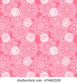 Pink lace pattern. Rose seamless mandala background.