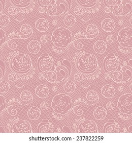 Pink lace seamless floral pattern, vintage illustration