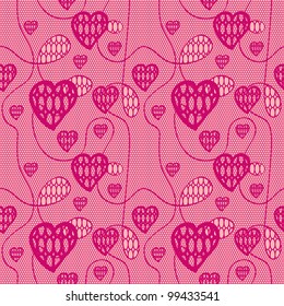 Pink lace vector fabric seamless  pattern with hearts