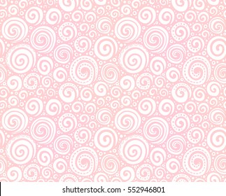 Pink lacy doodle curls vector romantic seamless pattern