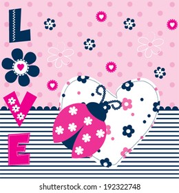 pink ladybug love card vector illustration