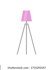 Pink lamp on tripod, illuminated antique torchere standard-lamp isolated. Vector piece of furniture, decorative bright lighting equipment, cartoon style