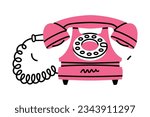 Pink Landline or Wireline Home Phone as Telephone Connection Vector Illustration
