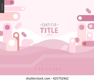Diseño de plantillas de paisajes rosados maquillaje de banner vectorial o deslizador - formas de color redondeadas paisaje abstracto sobre fondo rosa acompañado de un título emplean