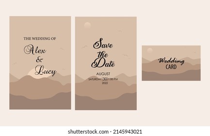 Pink landscape vector design invitation. mountains scenery. Watercolor style. Natural and beauty card