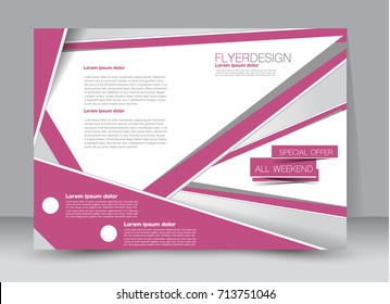 Pink landscape wide flyer or brochure template. Billboard abstract background design. Business, education, presentation, advertisement concept. Vector illustration.