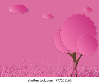 pink landscape.paper art and craft style
