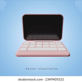 rosafarbener Laptop mit unscharfem Bildschirm, 3D-Vektorgrafik