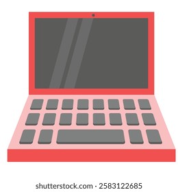 Pink laptop featuring black screen and grey keys. Suitable for technology, business, education, and femininethemed designs or concepts.