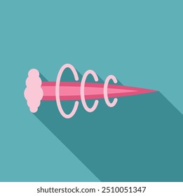 El rayo láser rosa está disparando a través del aire dejando un rastro de humo de círculos perfectos sobre un fondo azul