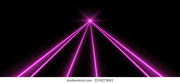 Pink laser beams, concert or nightclub spotlights light effect. Lasers in motion, abstract perspective background.