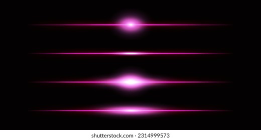 Pink laser beams isolated on a black background. Glowing stripes. Abstract vector illustration.