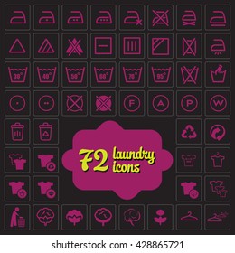 Pink laundry washing ironing vector icon set on black background