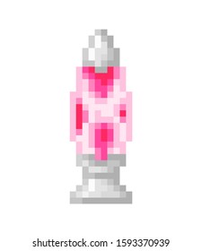 Pink Lava Lamp, Pixel Art Room Decoration Icon Isolated On White. 8 Bit Neon Night Light Symbol. Old School Vintage Retro Slot Machine/video Game Graphics. 60s Futuristic Interior Design Element.