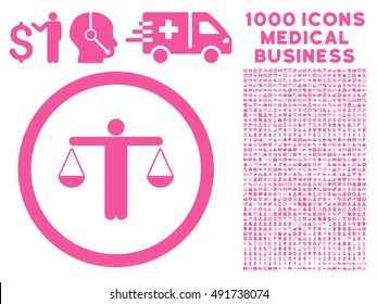 Pink Lawyer vector rounded icon. Image style is a flat icon symbol inside a circle, white background. Bonus clip art is 1000 medicine business symbols.