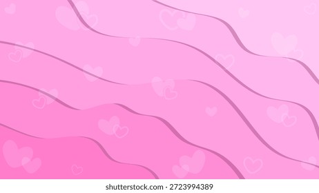 Fondo en forma de degradado en capas rosa decorado con adornos de corazón de amor rosa