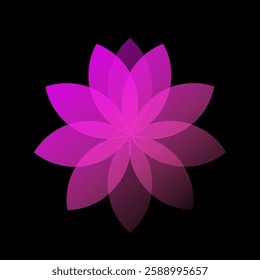 Pink layered lotus shape on black background, symbolizing tranquility in a modern abstract floral design