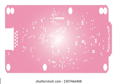 pink layout PCB with gerber files of inner layers