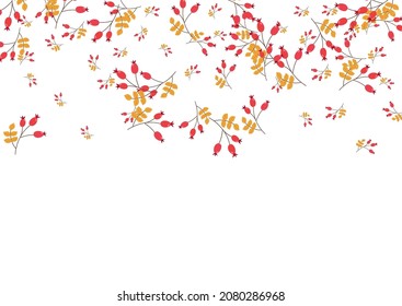 Pink Leaf Background White Vector. Foliage Paper Template. Burgundy Leaves Decor. Floral Set. Berries Nature.