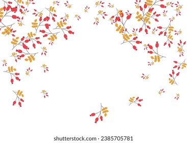 Pink Leaf Background White Vector. Herb Image Card. Green Leaves Silhouette. Autumn Frame. Berries Sale.