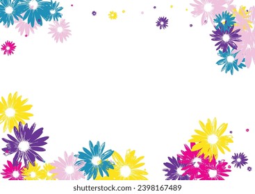 Pink Leaf Background White Vector. Gerbera Decor Banner. Bright Floral Festive. Romantic Print. Cute Color Garden.